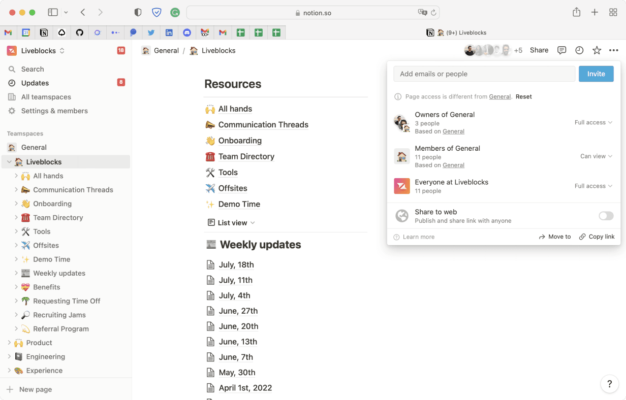 People can easily be invited to Notion files by sharing the URL or using their share dialog.