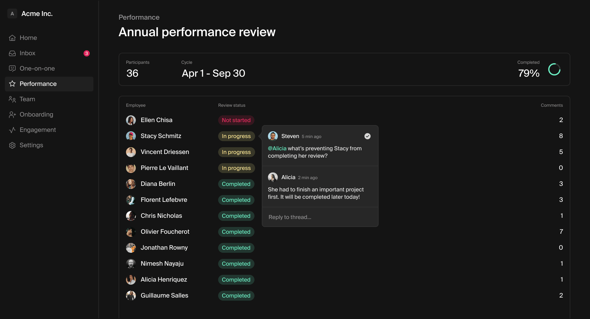 Annual performance review screenshot