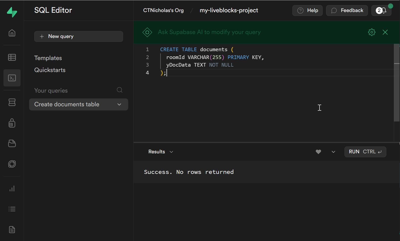 Create your table schema